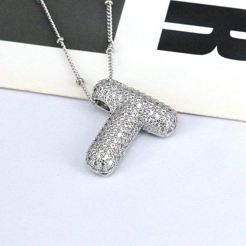 Copper Inlaid Zircon Letter Pendant Necklace - Trendsi - Flyclothing LLC