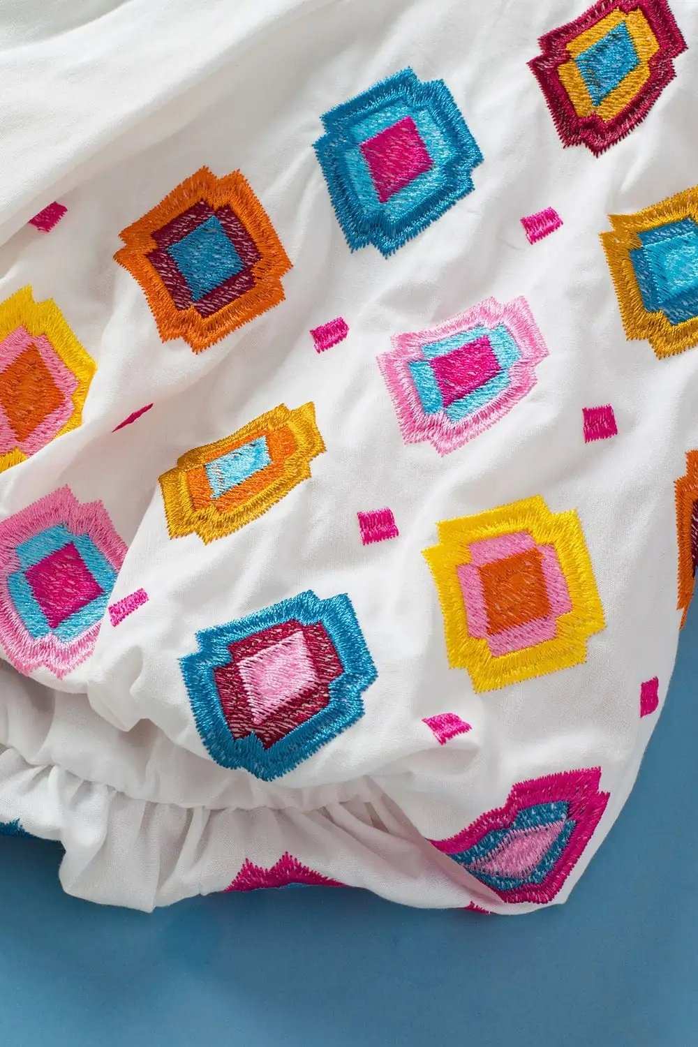 Smocked Neck Embroidered Puff Sleeve Top - Trendsi - Flyclothing LLC