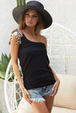 BiBi Rayon Span Knit One Shoulder Top with Leopard Ribbon - Trendsi