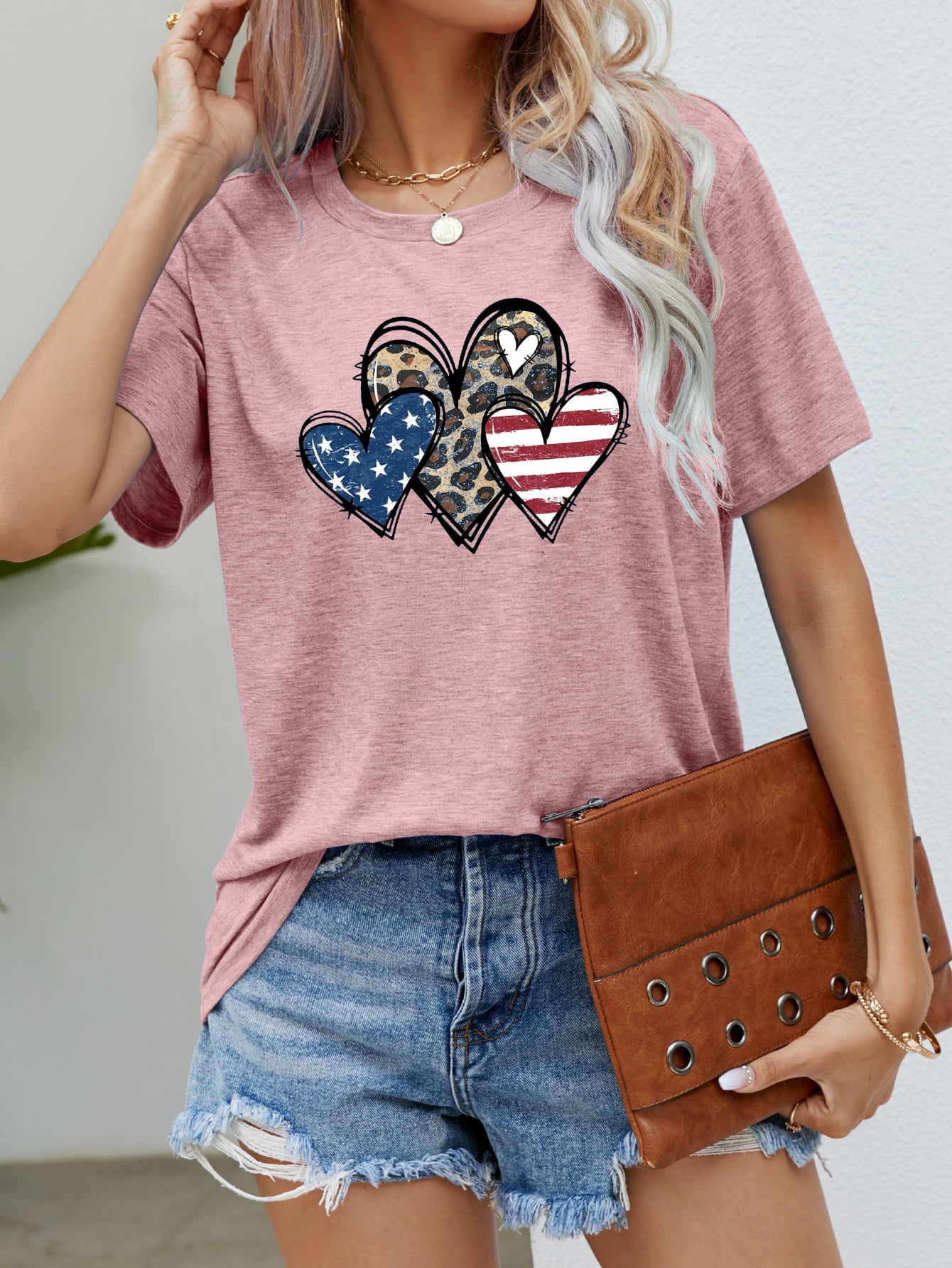 US Flag Leopard Heart Graphic Tee - Trendsi - Flyclothing LLC