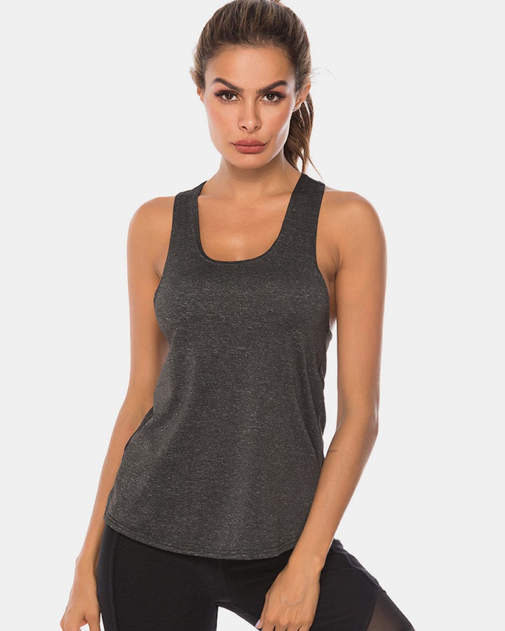 Full Size Scoop Neck Wide Strap Active Tank - Trendsi