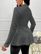 One Button Textured Peplum Cardigan - Trendsi - Flyclothing LLC