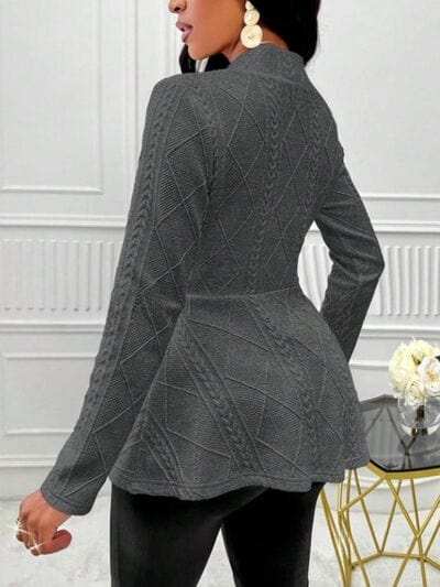 One Button Textured Peplum Cardigan - Trendsi - Flyclothing LLC