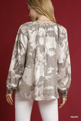Umgee Full Size Metallic Fabric Blouse with Balloon Sleeves Plus Size - Trendsi - Flyclothing LLC
