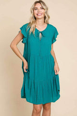 Culture Code Ruffle Cap Sleeve Tiered Dress - Trendsi - Flyclothing LLC