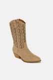 Beast Fashion Faux Suede Laser Cut Detail Block Heel Boots - Trendsi