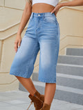 High Waist Denim Shorts with Pockets - Trendsi