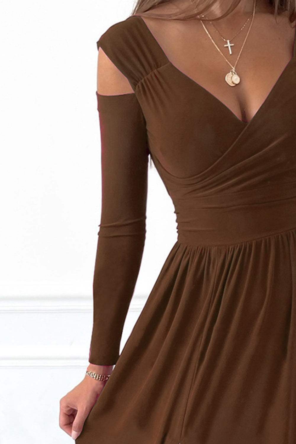 Slit Surplice Long Sleeve Maxi Dress - Trendsi - Flyclothing LLC