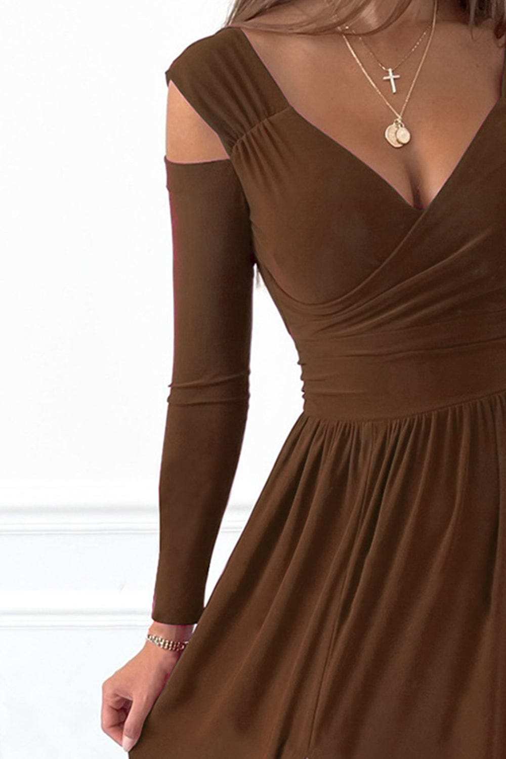 Slit Surplice Long Sleeve Maxi Dress - Trendsi - Flyclothing LLC