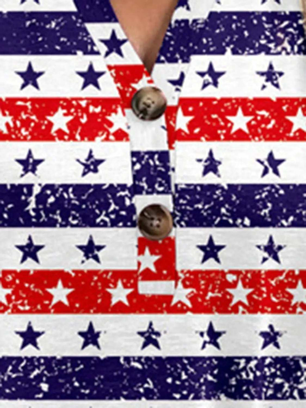 Full Size Printed Notched Short Sleeve Blouse - Trendsi - Flyclothing LLC