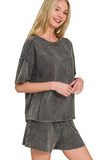 Zenana Acid Washed Short Sleeve Tee & Shorts Set - Trendsi - Flyclothing LLC