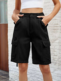 High Waist Denim Shorts with Pockets - Trendsi - Flyclothing LLC