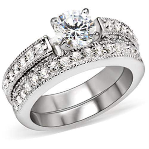 5X016 - Rhodium Brass Ring with AAA Grade CZ in Clear - Alamode - Flyclothing LLC