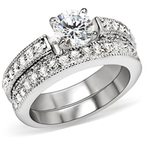 5X016 - Rhodium Brass Ring with AAA Grade CZ  in Clear - Alamode