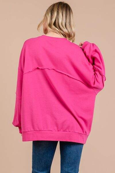 Ces Femme Exposed Seam Long Sleeve Sweatshirt - Trendsi - Flyclothing LLC