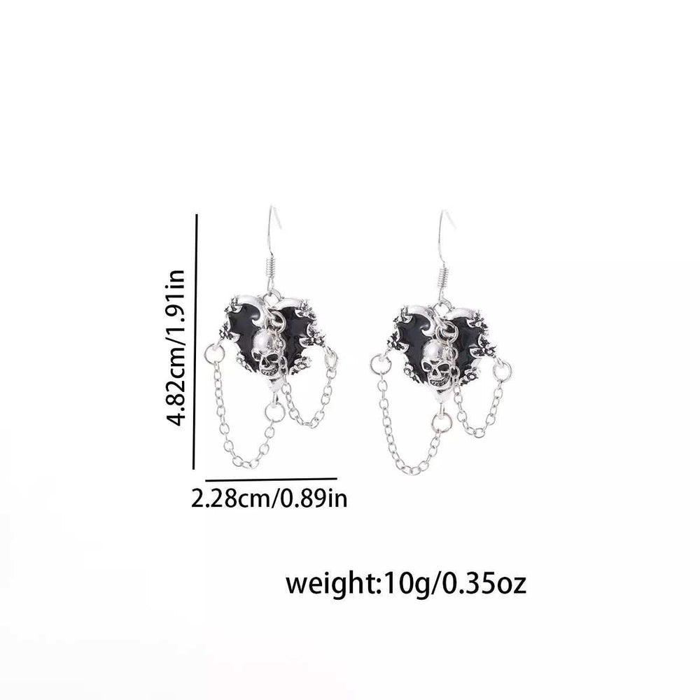 Halloween Alloy Heart Skull Earrings with Chain Detail - Trendsi - Flyclothing LLC