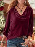 Cowl Neck Three-Quarter Sleeve Top - Trendsi - Flyclothing LLC