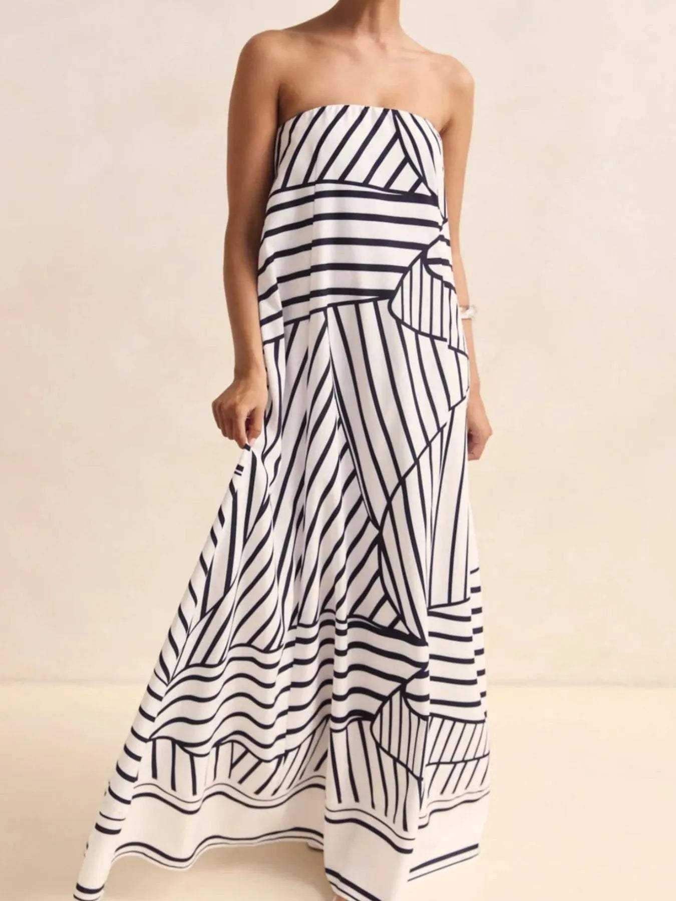 Smocked Printed Tube Maxi Dress - Trendsi - Flyclothing LLC