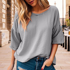 Full Size Round Neck Half Sleeve T-Shirt Plus Size - Trendsi