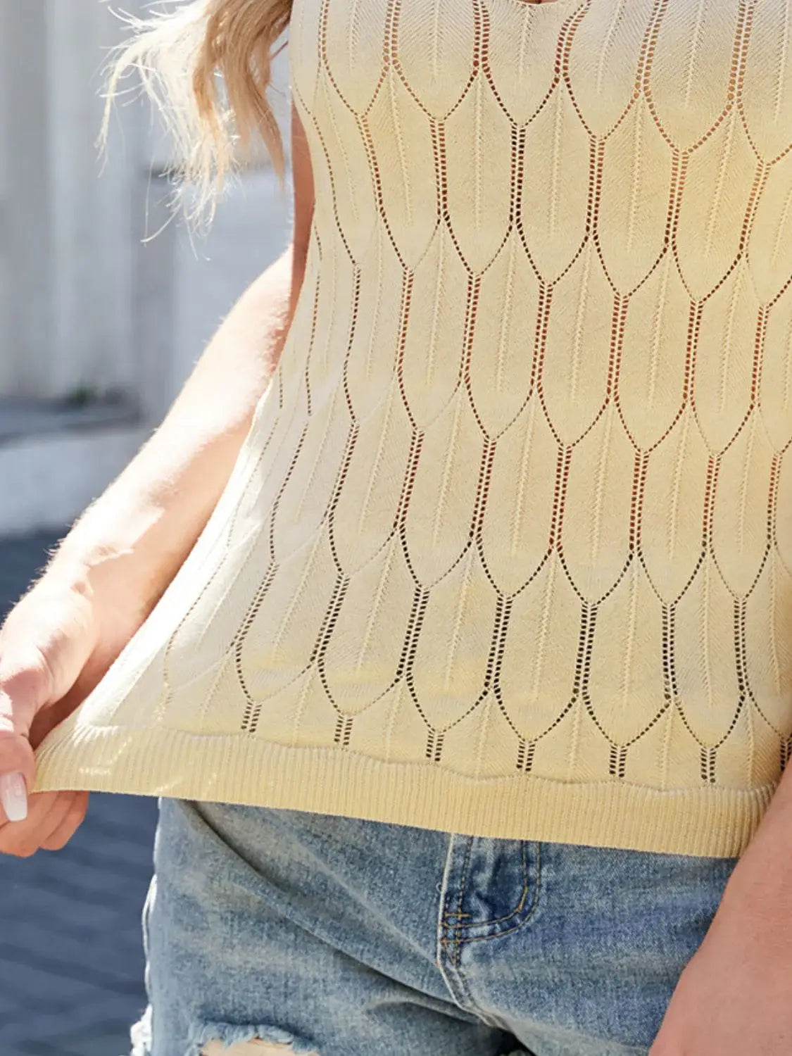 Eyelet Scoop Neck Knit Tank - Trendsi - Flyclothing LLC