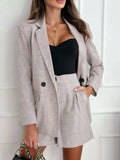 One Button Lapel Collar Blazer and Shorts Set - Trendsi