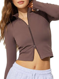 Zip Up Long Sleeve Active Outerwear - Trendsi