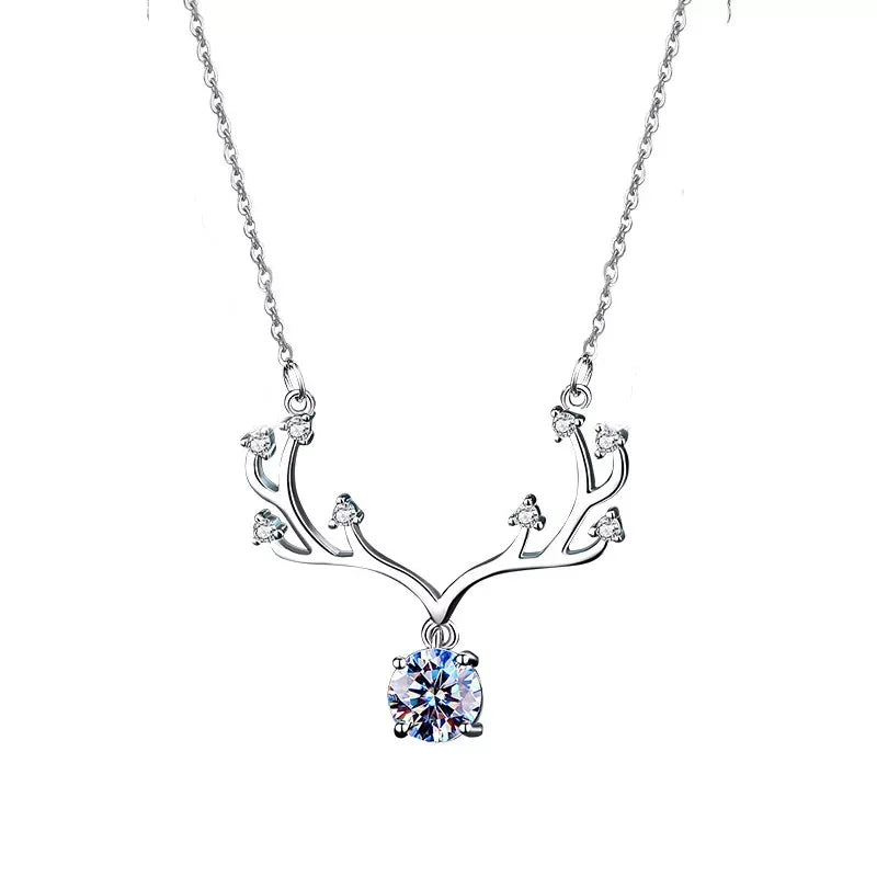 1 Carat Moissanite 925 Sterling Silver Deer Antler Pendant Necklace - Trendsi - Flyclothing LLC