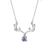 1 Carat Moissanite 925 Sterling Silver Deer Antler Pendant Necklace - Trendsi - Flyclothing LLC
