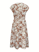 Printed V-Neck Cap Sleeve Midi Dress - Trendsi - Flyclothing LLC