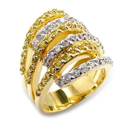 60110 - Gold+Rhodium Brass Ring with AAA Grade CZ in Topaz - Alamode - Flyclothing LLC