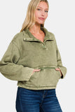 Zenana Acid Wash Fleece Half Snap Sweatshirt with Pocket - Trendsi - Flyclothing LLC