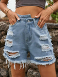 Distressed Raw Hem Denim Shorts - Trendsi