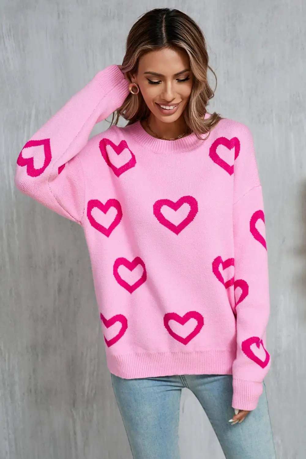 Angel Wings Heart Round Neck Dropped Shoulder Long Sleeve Sweater - Trendsi - Flyclothing LLC