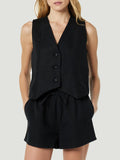Button Up V-Neck Top and Pocketed Shorts Set - Trendsi