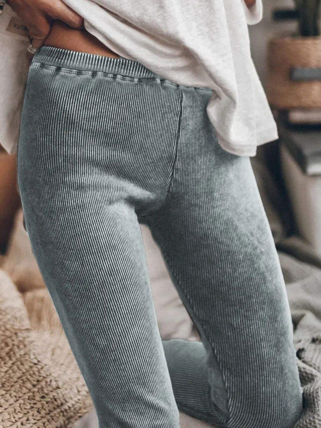 Ribbed Elastic Waist Leggings - Trendsi - Flyclothing LLC