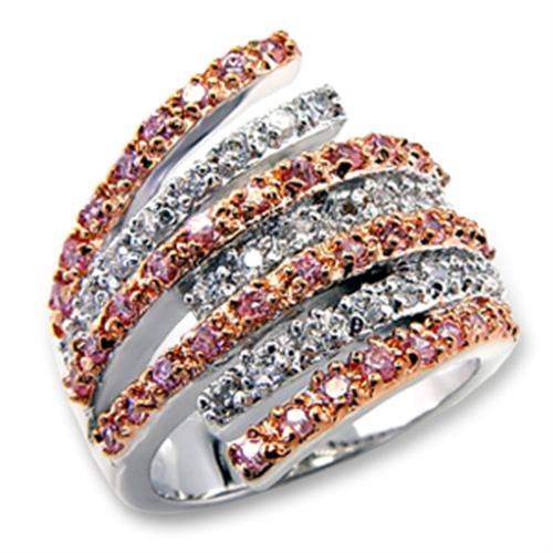 60207 - Rose Gold + Rhodium Brass Ring with AAA Grade CZ in Rose - Alamode - Flyclothing LLC