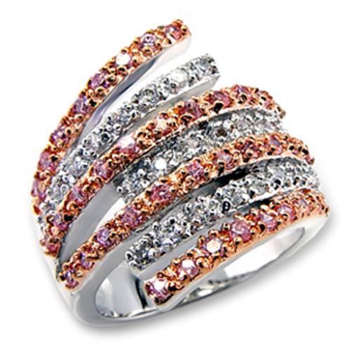 60207 - Rose Gold + Rhodium Brass Ring with AAA Grade CZ  in Rose - Alamode