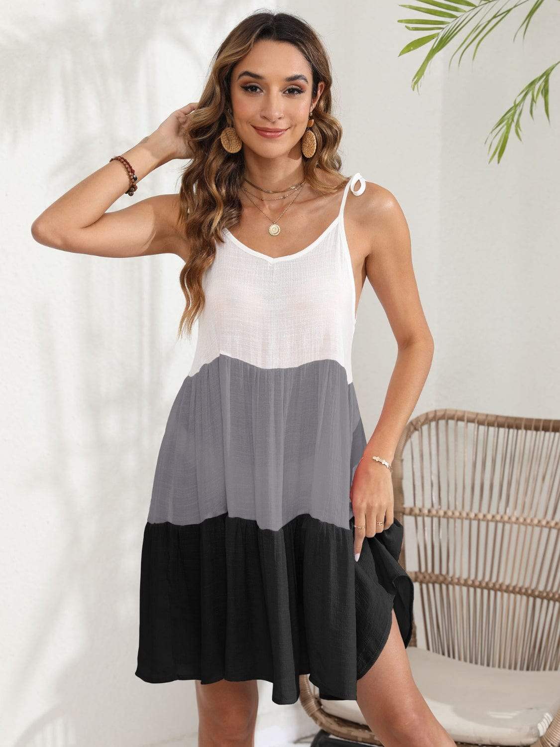 Color Block Spaghetti Strap Cover-Up Dress - Trendsi - Flyclothing LLC
