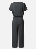 V-Neck Short Sleeve Jumpsuit - Trendsi - Flyclothing LLC