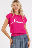 Mittoshop Contrast Letter Round Neck Cap Sleeve Knit Top - Trendsi