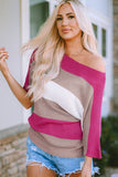Color Block Boat Neck Half Sleeve Knit Top - Trendsi