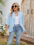 Eyelet Open Front Three-Quarter Sleeve Top - Trendsi