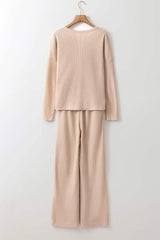 Round Neck Long Sleeve Top and Drawstring Pants Lounge Set - Trendsi - Flyclothing LLC