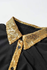 Sequin Half Button Short Sleeve Dress - Trendsi - Flyclothing LLC