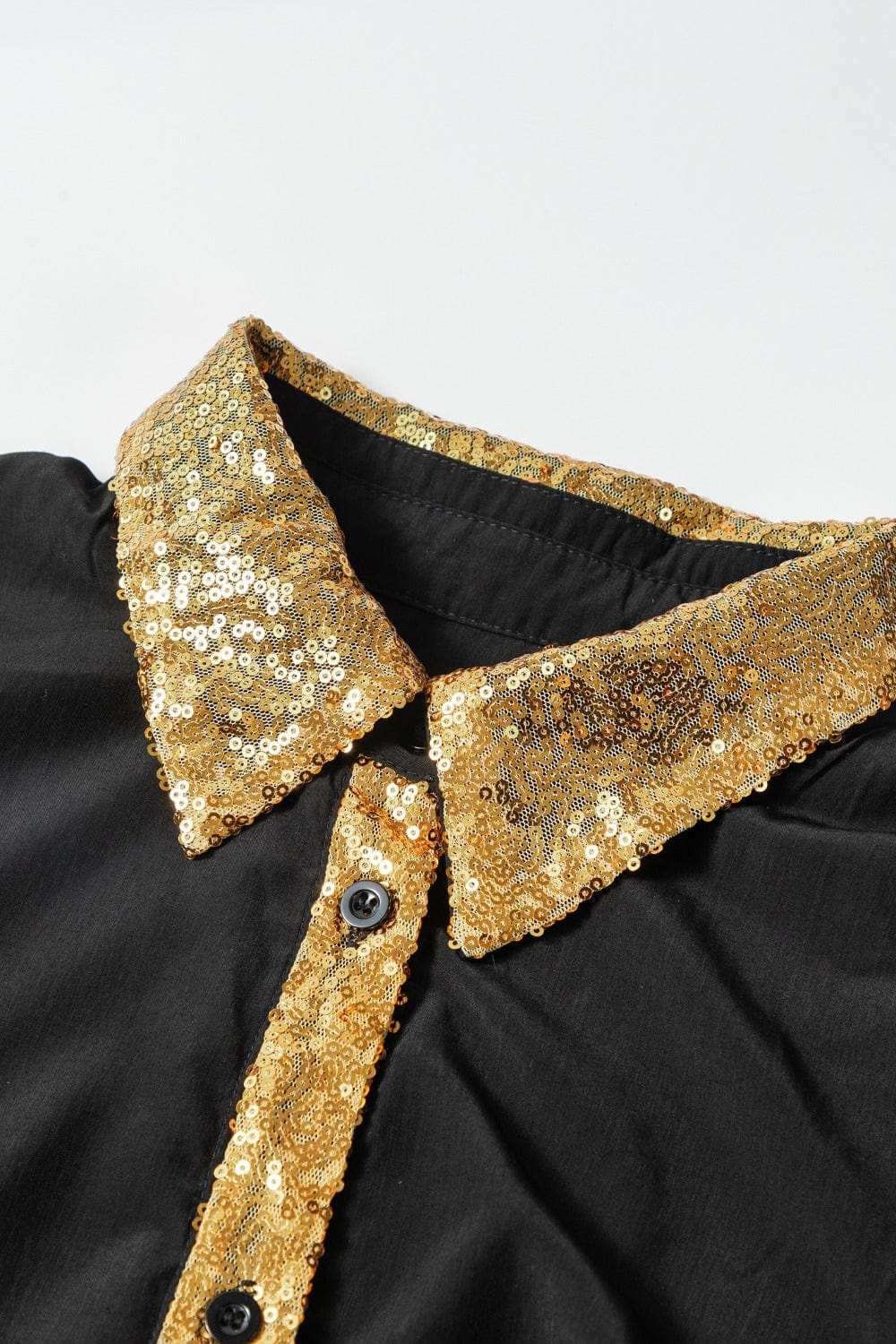 Sequin Half Button Short Sleeve Dress - Trendsi - Flyclothing LLC