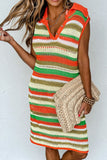 Openwork Stripe Sleeveless Sweater Dress - Trendsi