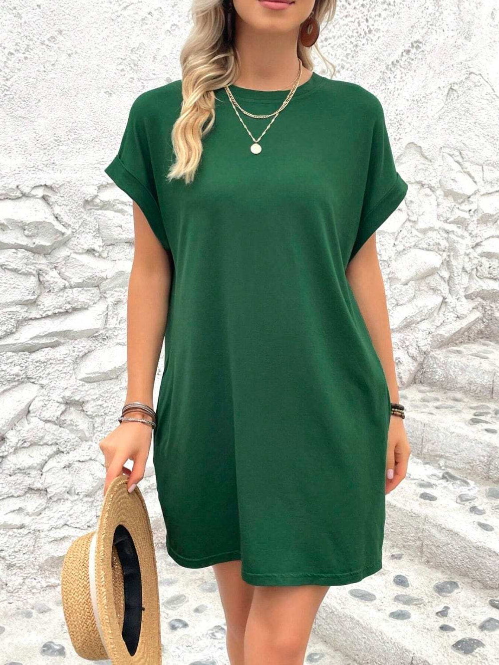 Round Neck Short Sleeve Mini Dress - Trendsi - Flyclothing LLC
