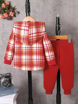 Children's Plaid Button Up Hooded Top & Pants Set - Trendsi - Flyclothing LLC