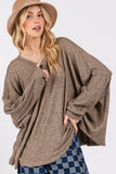 SAGE + FIG Round Neck Batwing Sleeve Oversize Top - Trendsi
