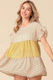 BiBi Flroal Printed Woven Color Block and Tiered Top - Trendsi